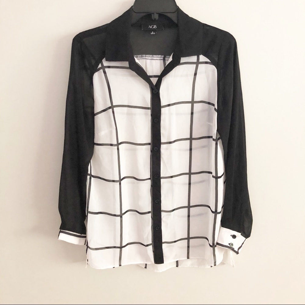 AGB Black and White Button Up Top